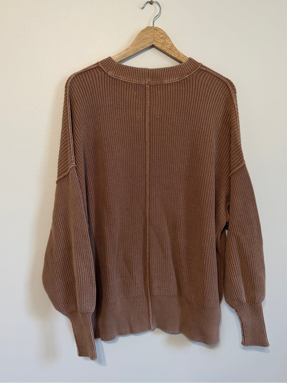 Aerie Beyond Sweater Size Small Oversized Brown Tan Ribbed Sweatshirt Pullover - Picture 6 of 6
